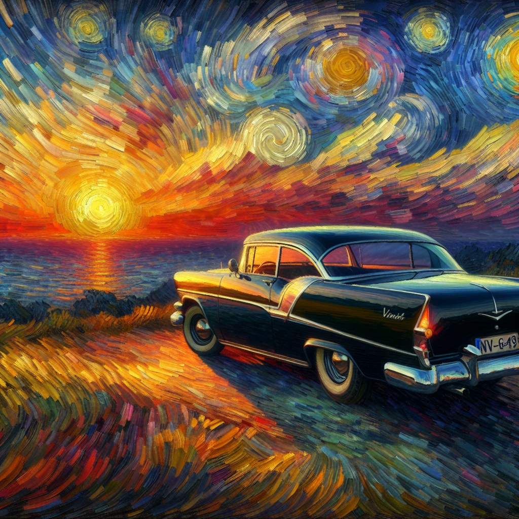 A Car With Tinted Windows Parked On An Overlook At Sunset