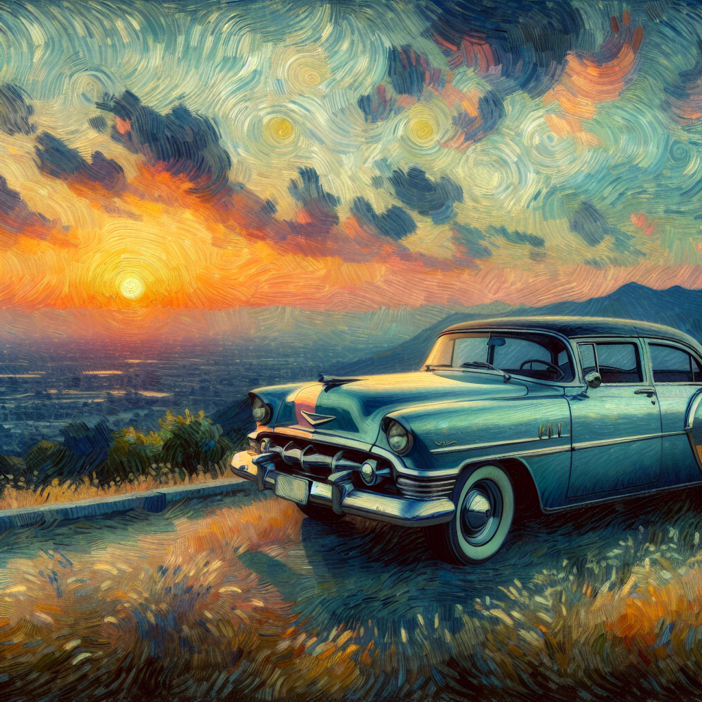 A Car With Tinted Windows Parked On An Overlook At Sunset A Car With Tinted Windows Parked On An Overlook At Sunset