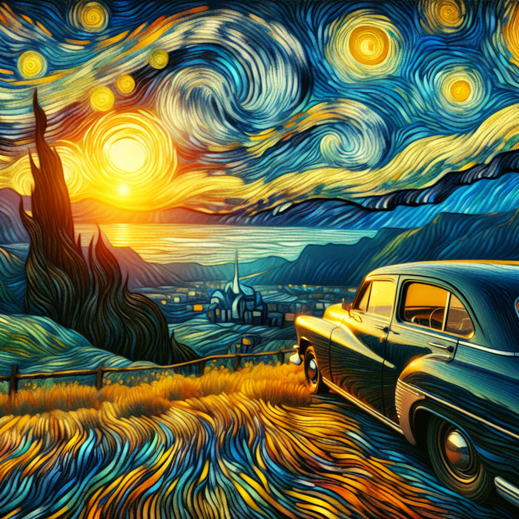 A Car With Tinted Windows Parked On An Overlook At Sunset A Car With Tinted Windows Parked On An Overlook At Sunset