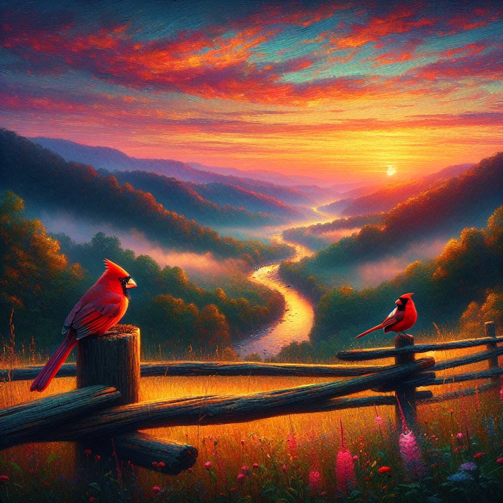 Golden Hour Cardinals Over the Creek Golden Hour Cardinals Over the Creek