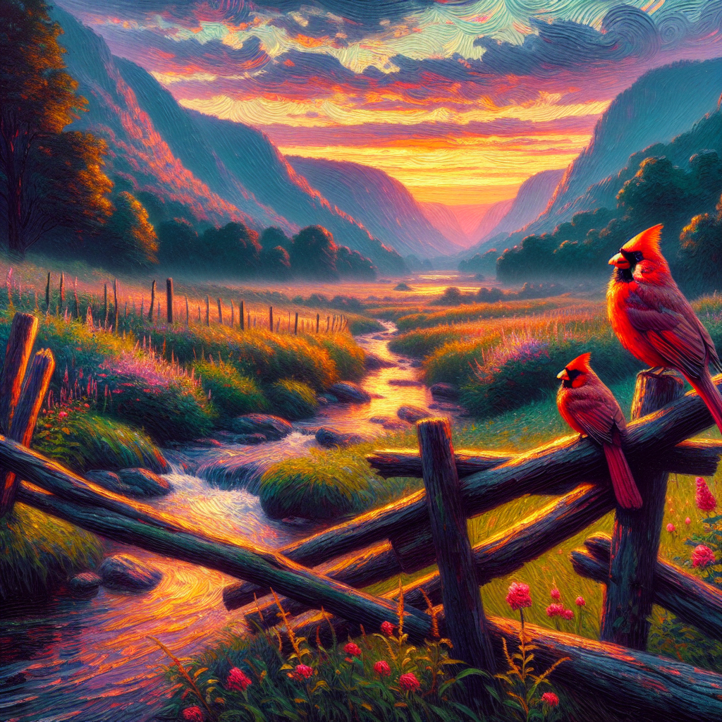 Golden Hour Cardinals Over the Creek Golden Hour Cardinals Over the Creek