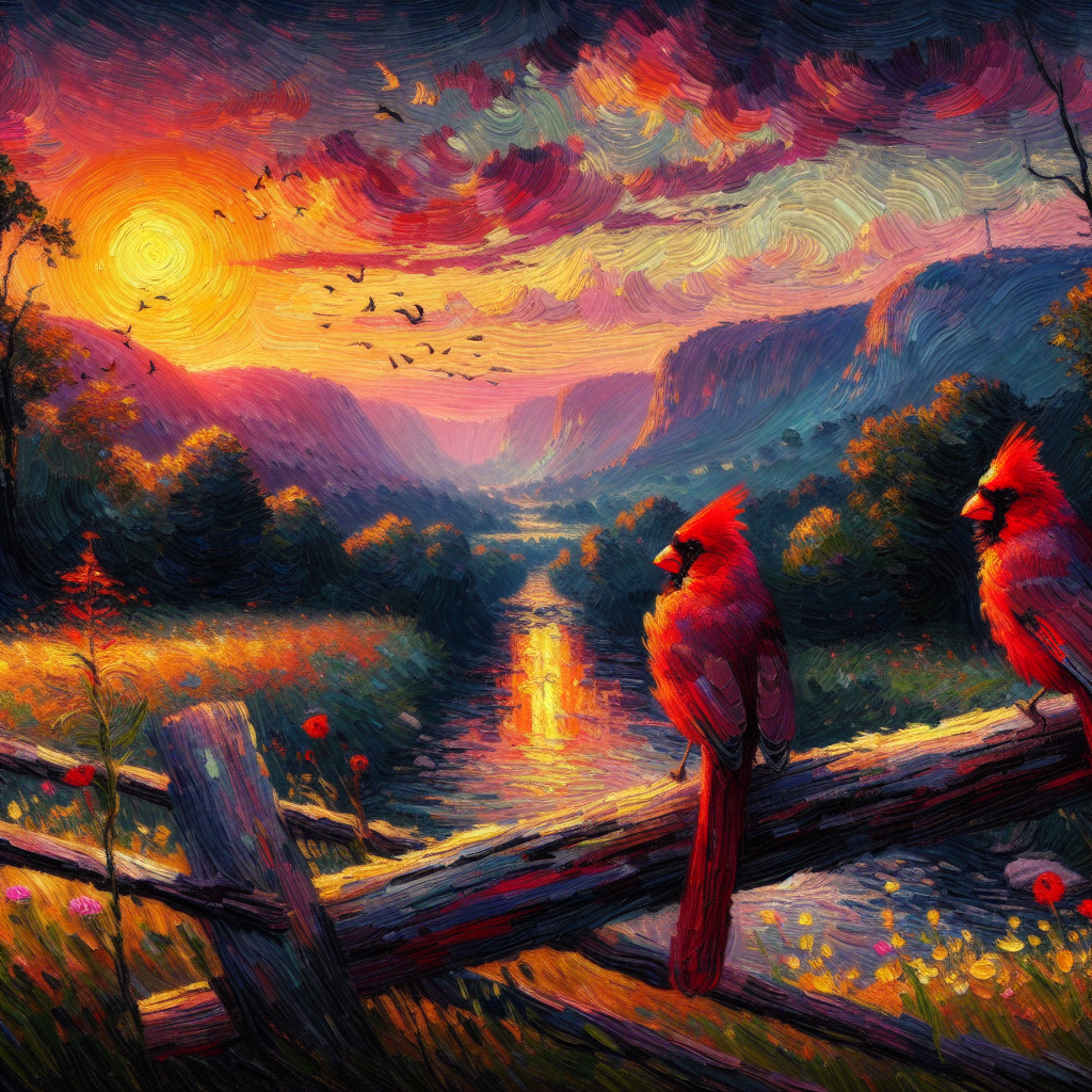 Golden Hour Cardinals Over the Creek Golden Hour Cardinals Over the Creek