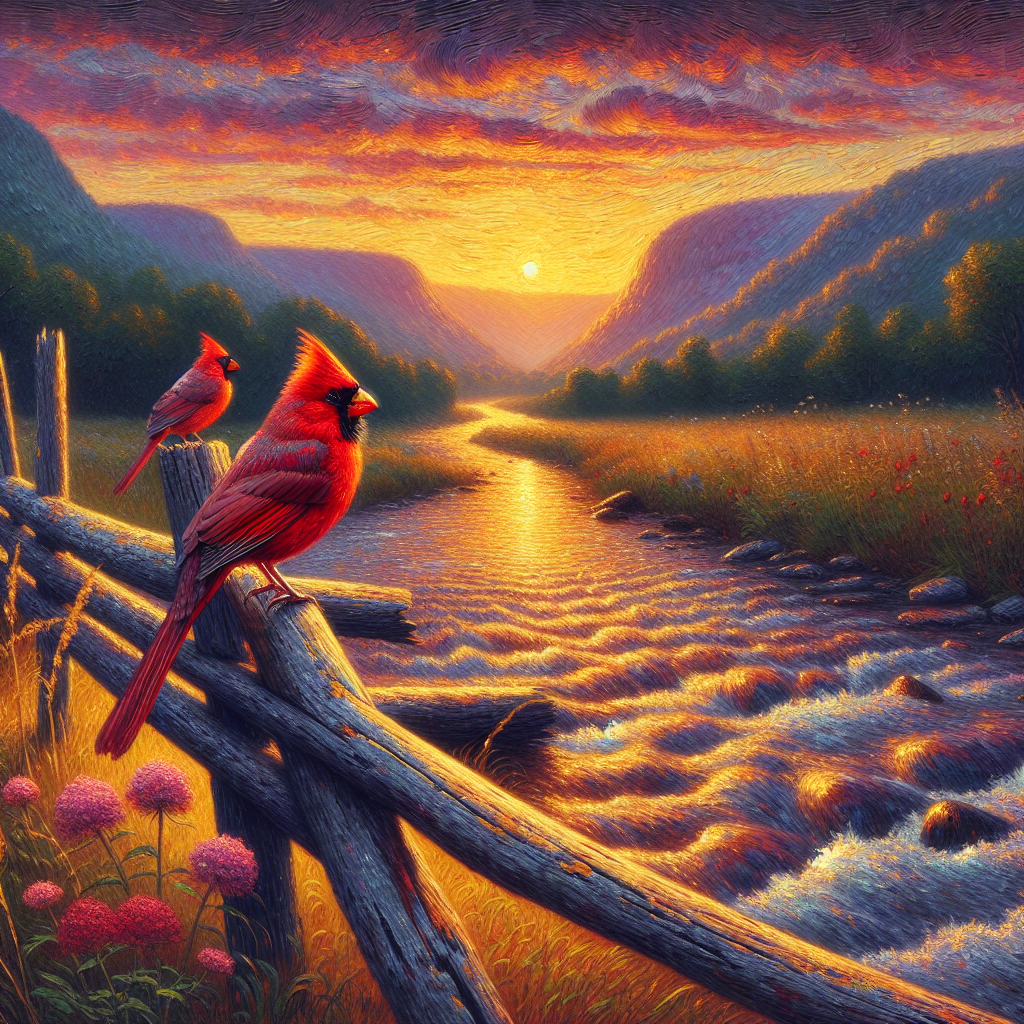 Golden Hour Cardinals Over the Creek Golden Hour Cardinals Over the Creek