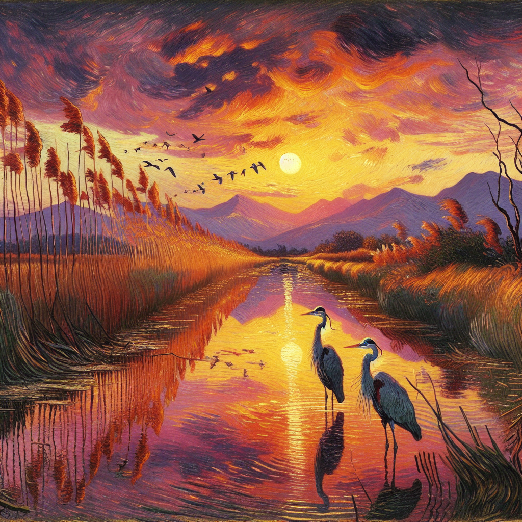 Herons in the Evening Marsh Valley Herons in the Evening Marsh Valley