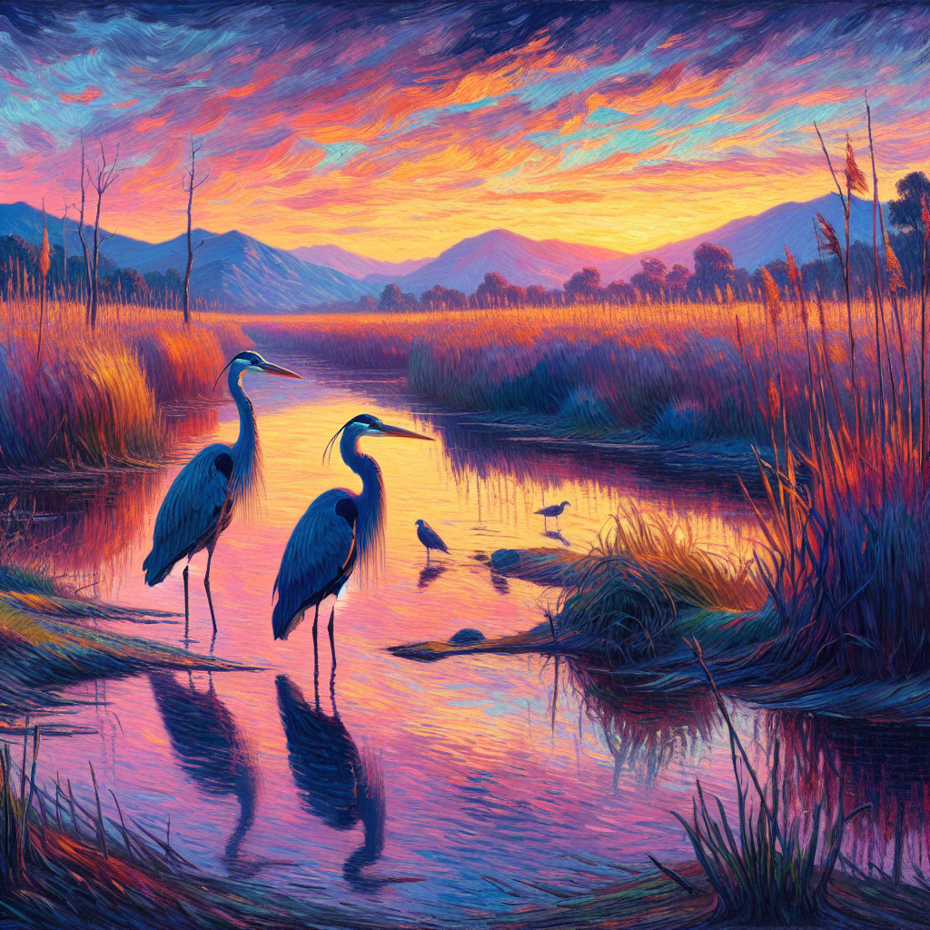 Herons in the Evening Marsh Valley Herons in the Evening Marsh Valley