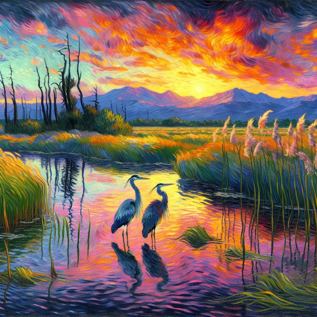 Herons in the Evening Marsh Valley Herons in the Evening Marsh Valley