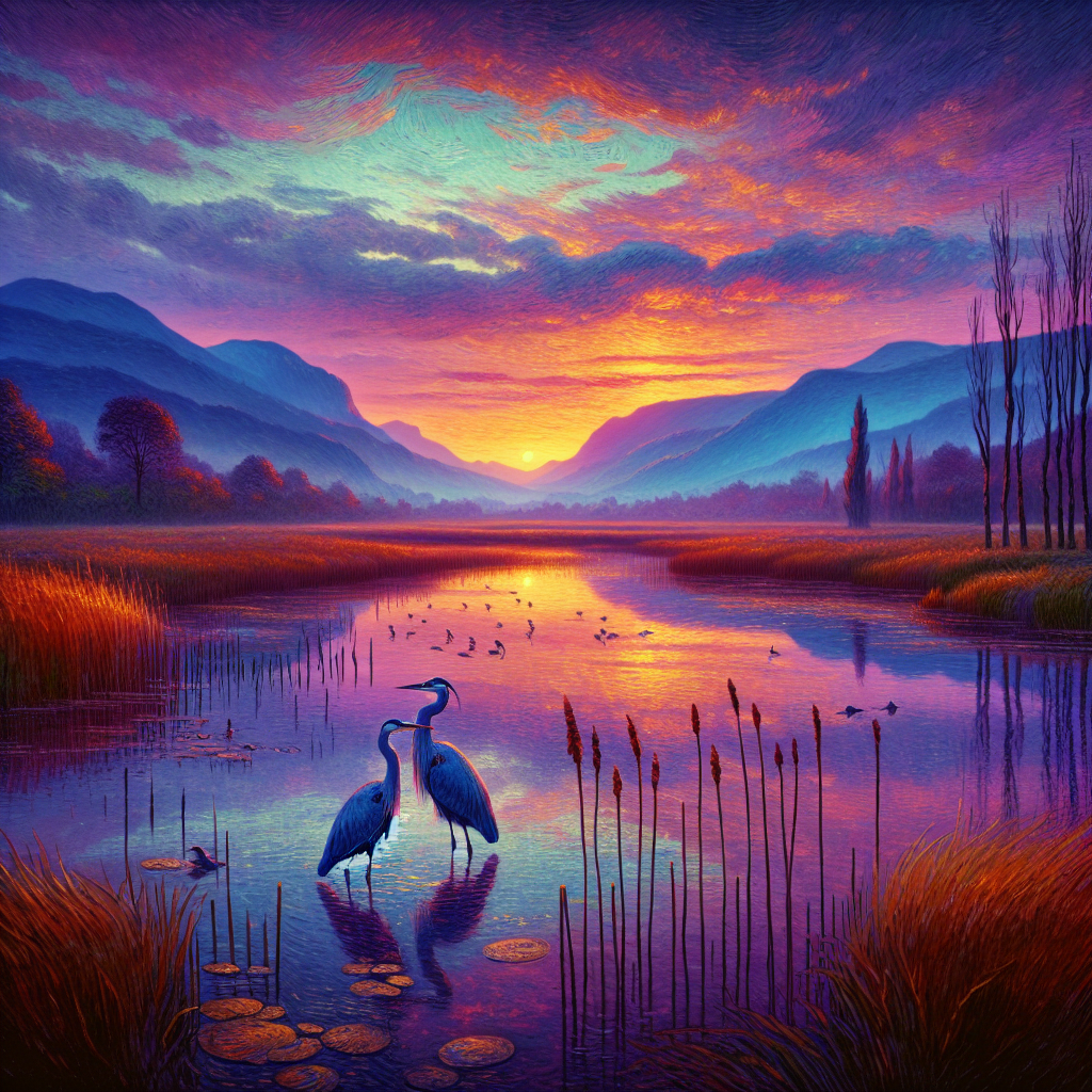 Herons in the Evening Marsh Valley Herons in the Evening Marsh Valley