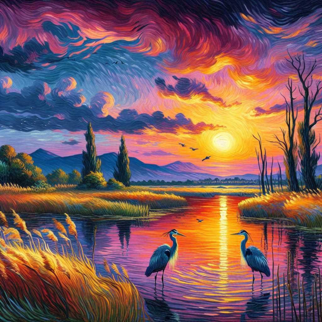 Herons in the Evening Marsh Valley Herons in the Evening Marsh Valley