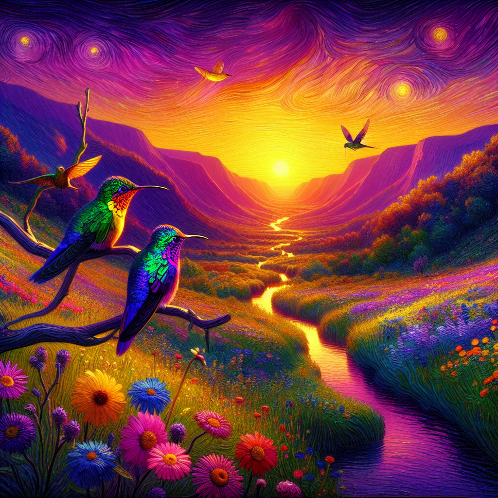 Hummingbirds and Wildflowers at Sunset Hummingbirds and Wildflowers at Sunset