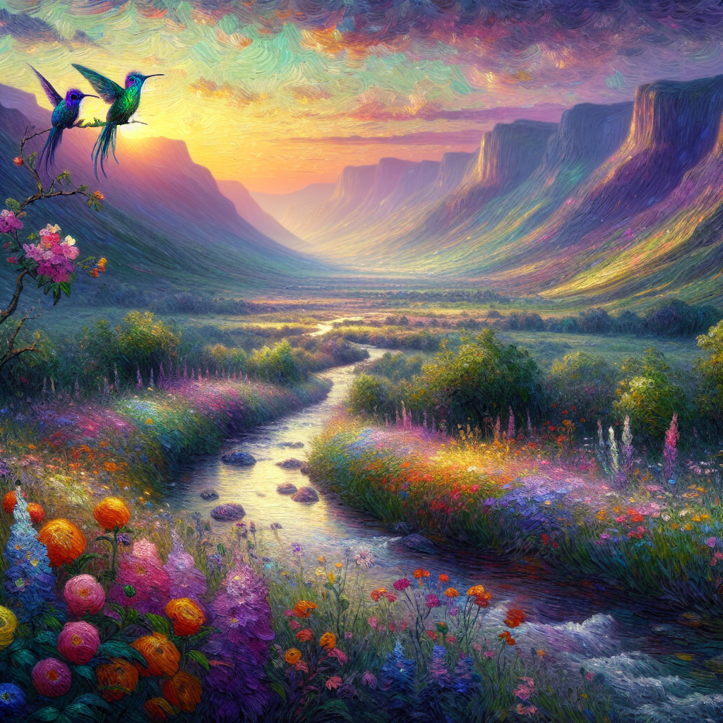 Hummingbirds and Wildflowers at Sunset Hummingbirds and Wildflowers at Sunset