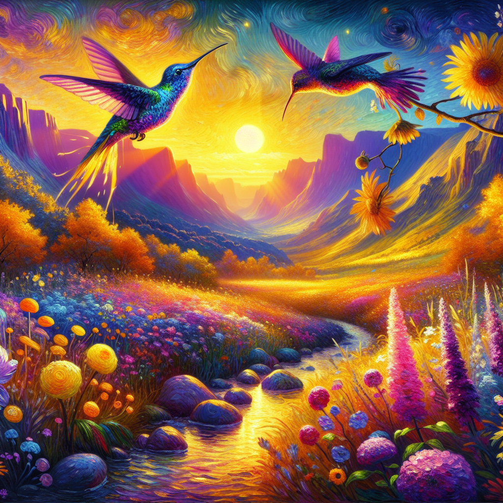 Hummingbirds and Wildflowers at Sunset Hummingbirds and Wildflowers at Sunset