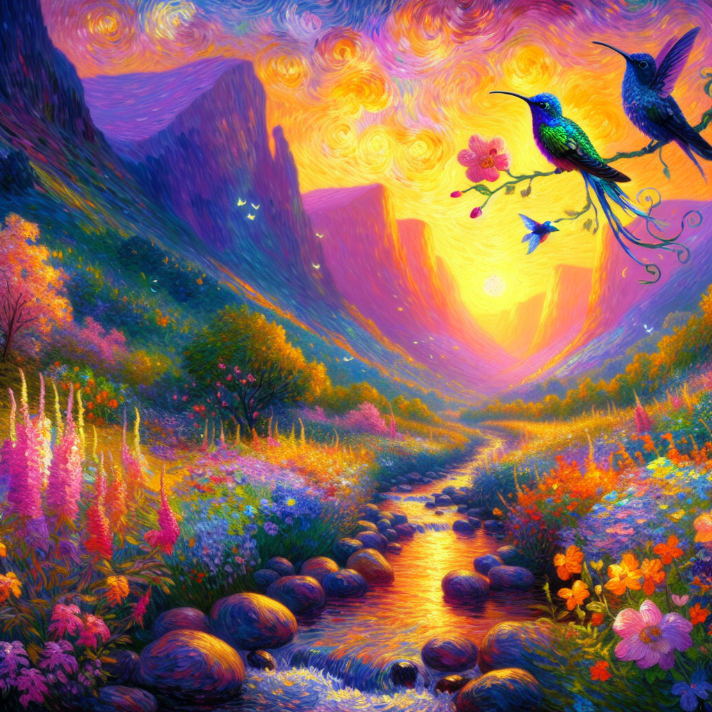 Hummingbirds and Wildflowers at Sunset Hummingbirds and Wildflowers at Sunset