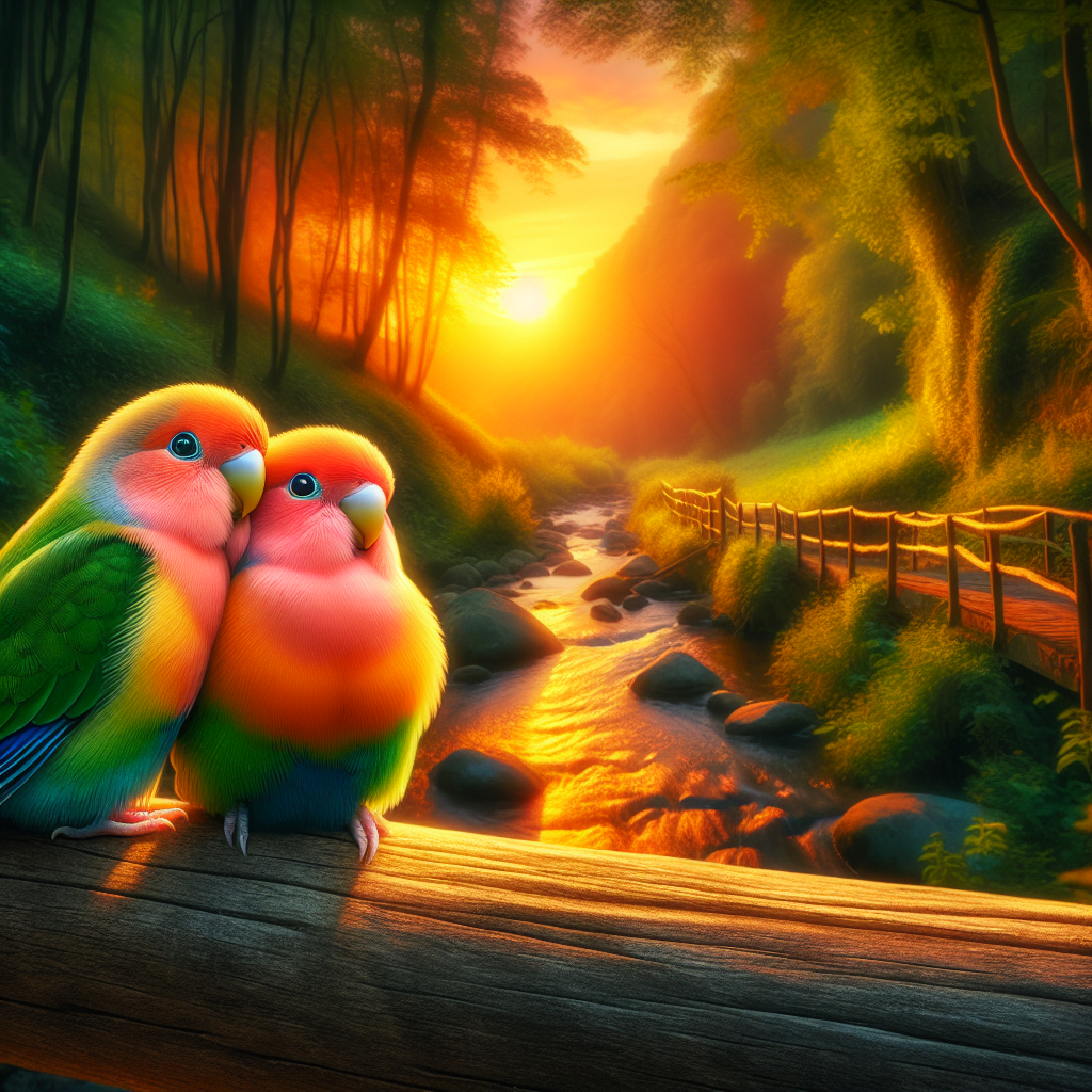 Lovebirds Beside a Rustic Creek Crossing Lovebirds Beside a Rustic Creek Crossing