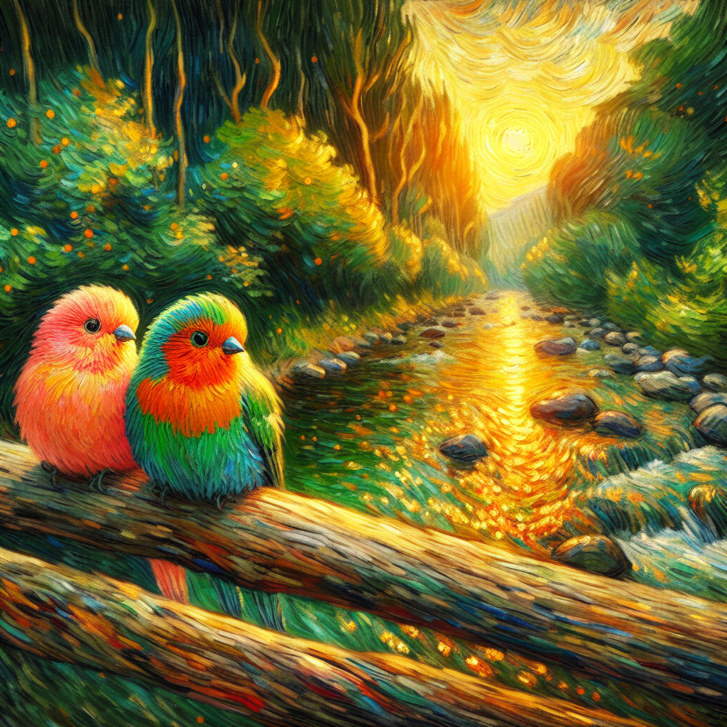 Lovebirds Beside a Rustic Creek Crossing
