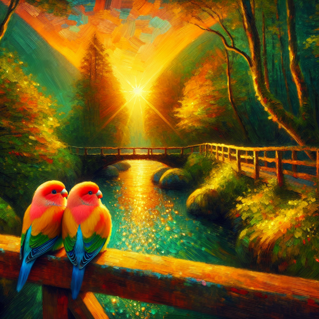 Lovebirds Beside a Rustic Creek Crossing Lovebirds Beside a Rustic Creek Crossing