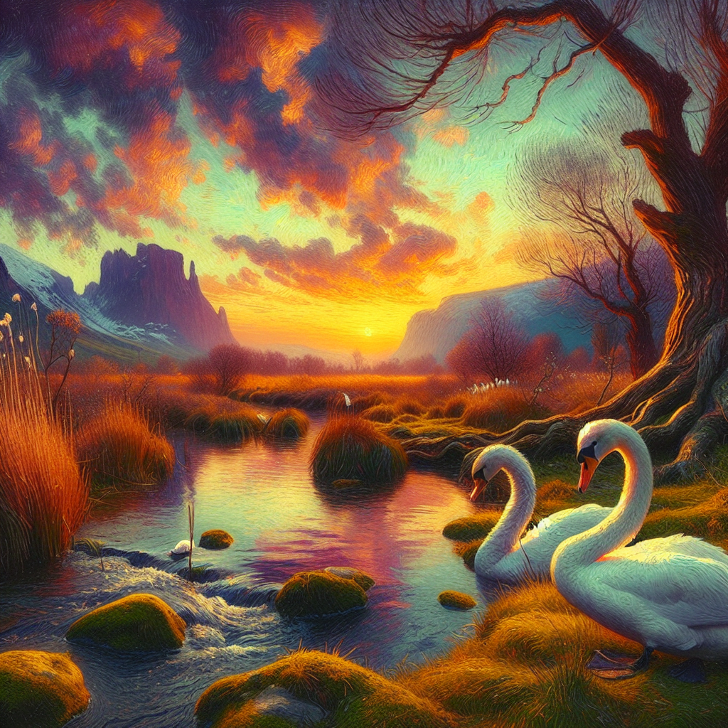 Swans by the Reflecting Stream Swans by the Reflecting Stream