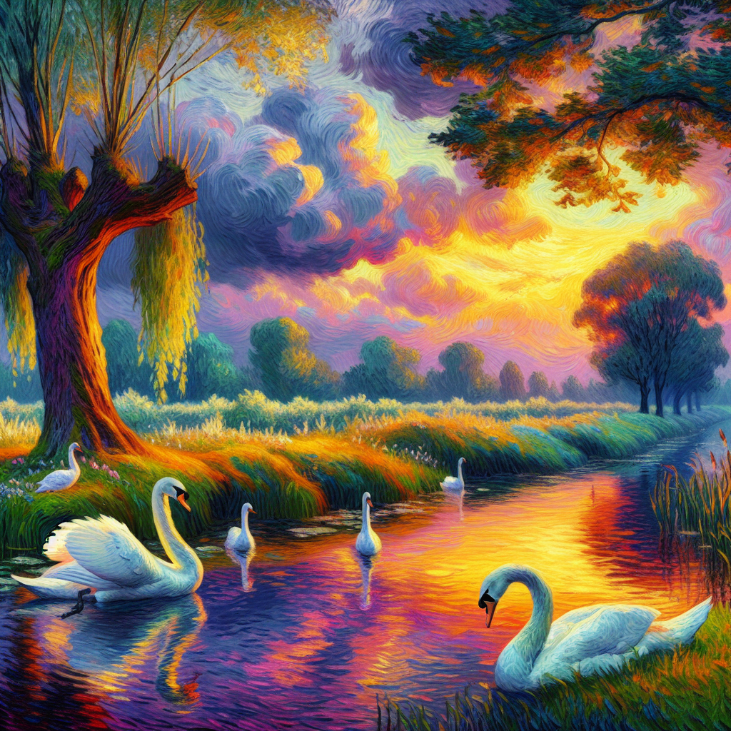 Swans by the Reflecting Stream Swans by the Reflecting Stream