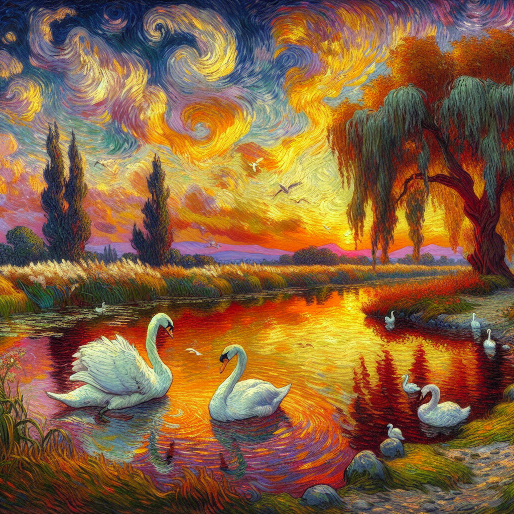 Swans by the Reflecting Stream Swans by the Reflecting Stream