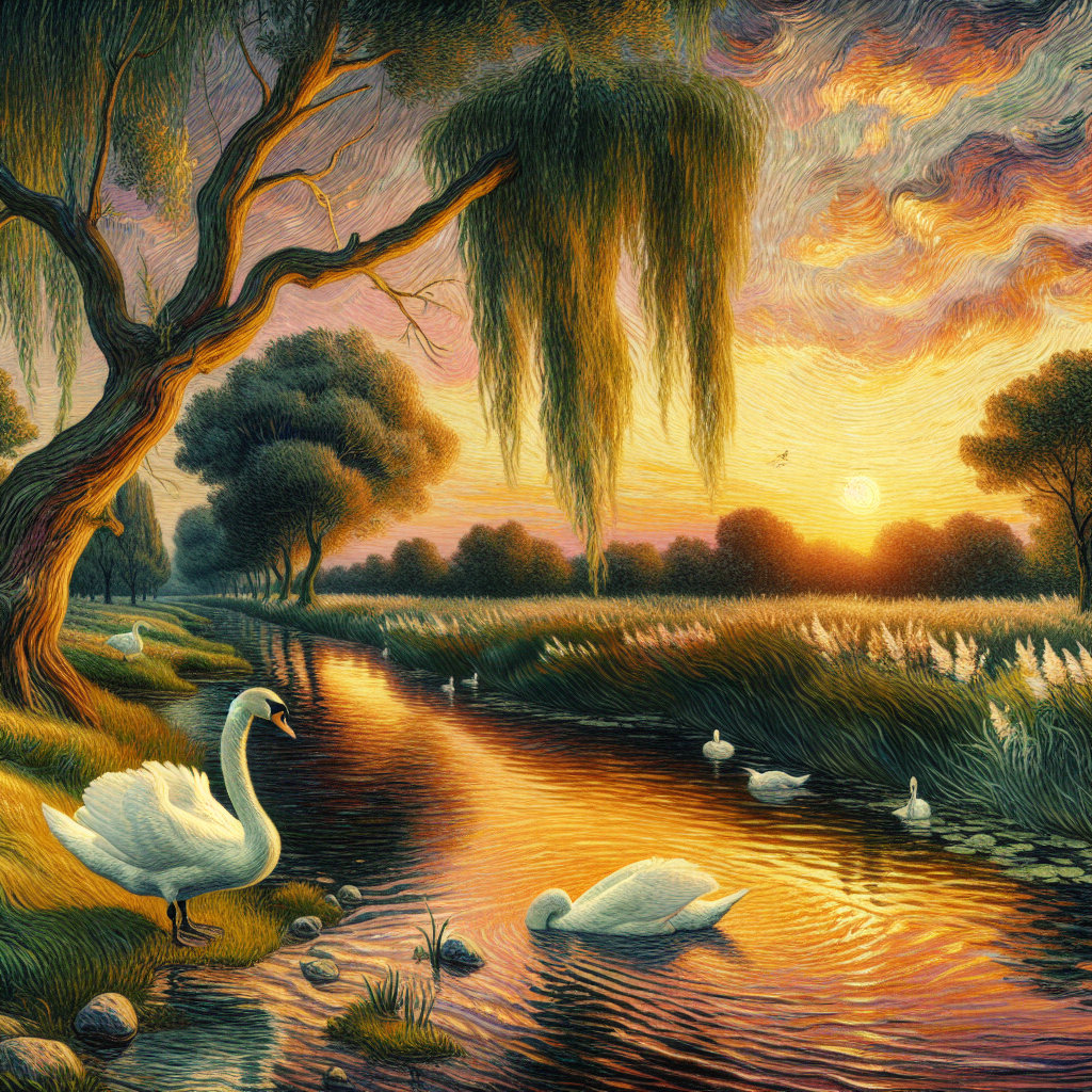 Swans by the Reflecting Stream Swans by the Reflecting Stream