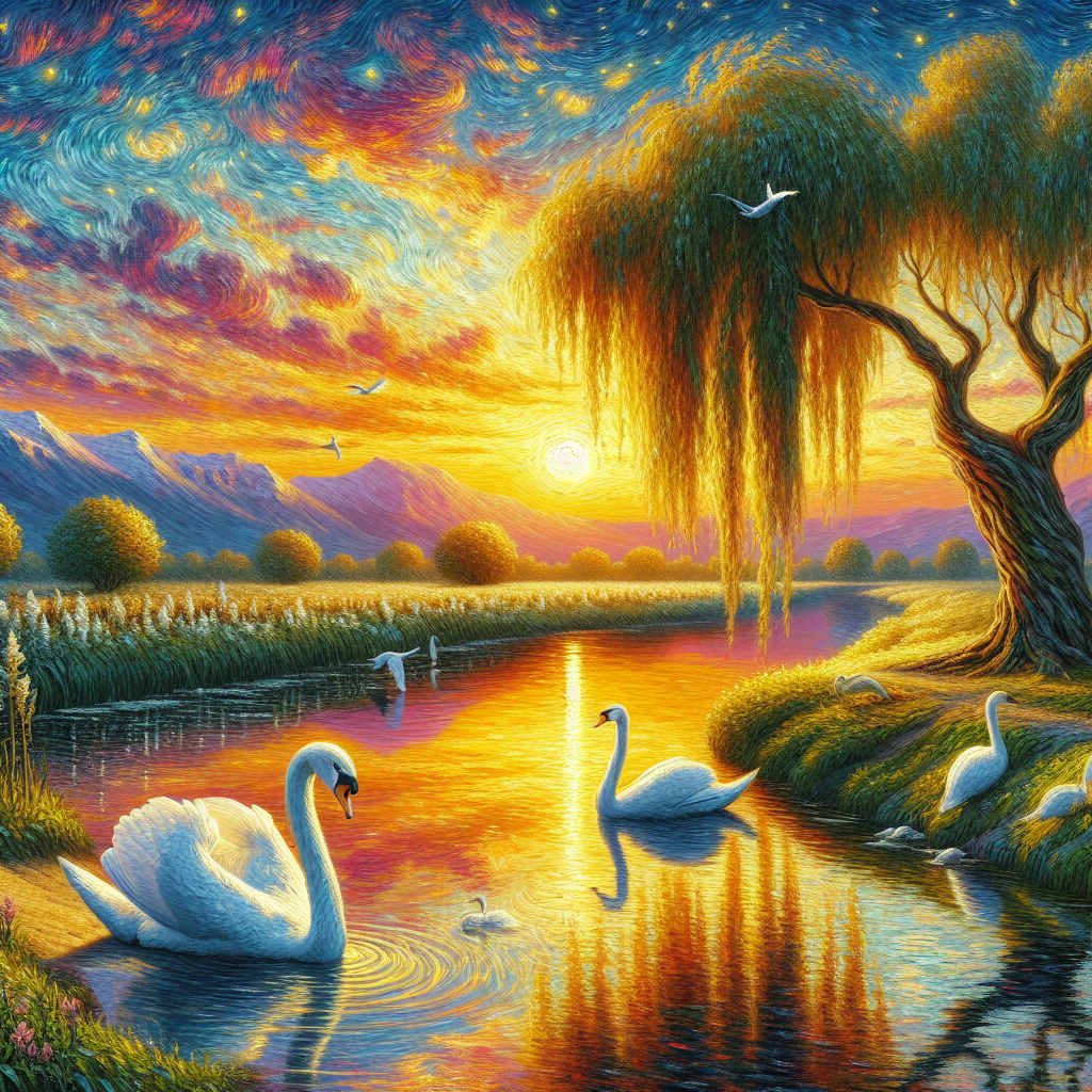 Swans by the Reflecting Stream Swans by the Reflecting Stream