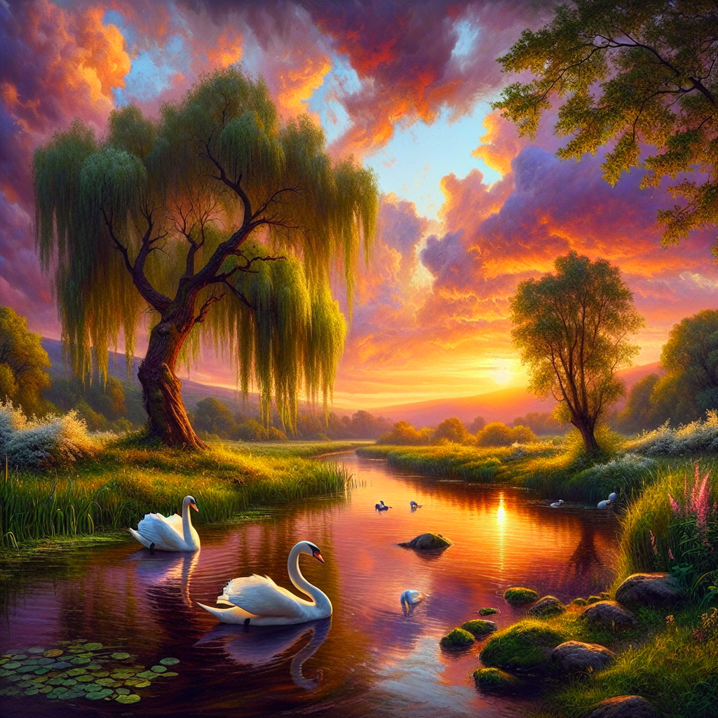 Swans by the Reflecting Stream Swans by the Reflecting Stream