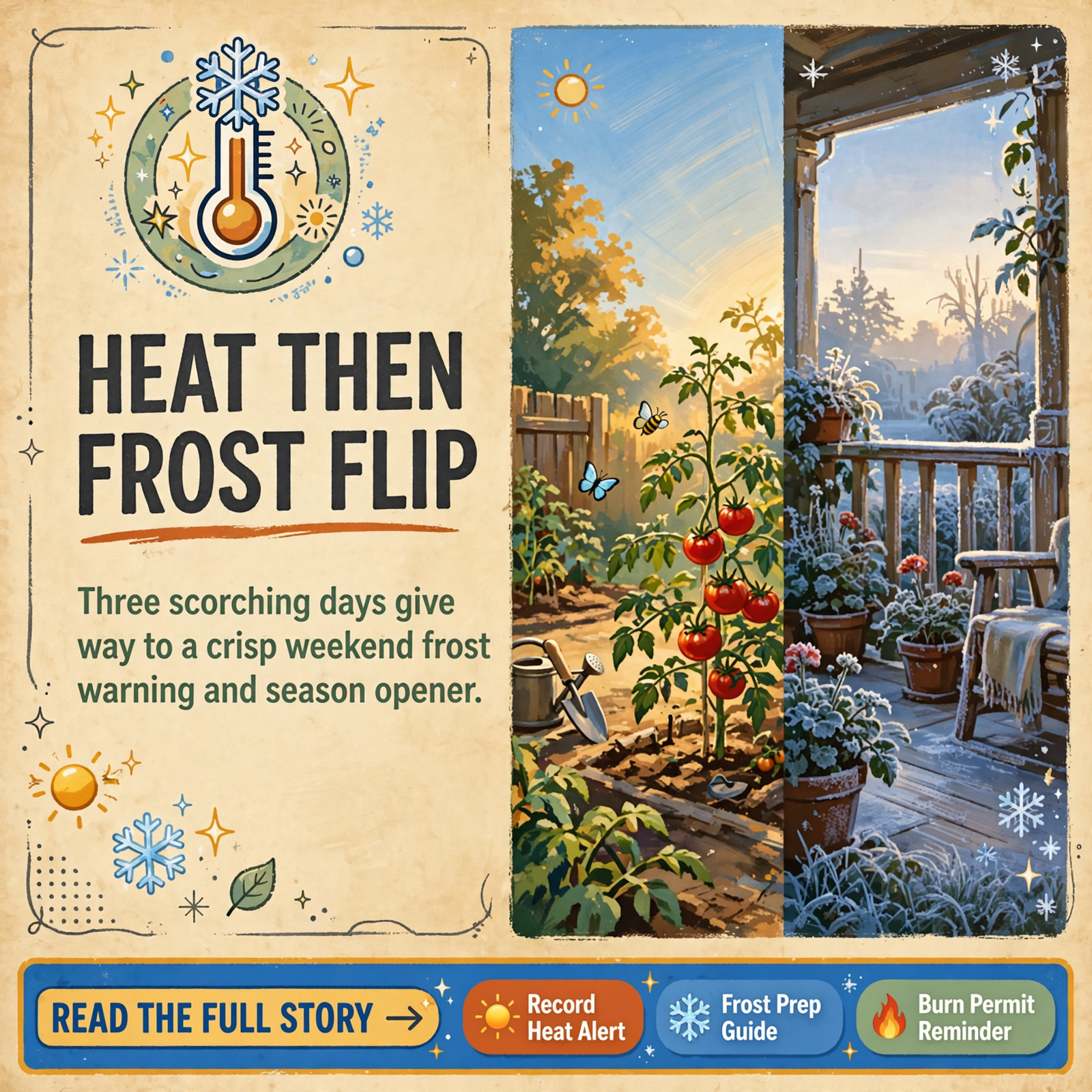 π‘οΈ Near-Record Heat Midweek, Then a Breezy Friday Flip to Frost Weather: Your Weather & Outdoors Ahead β Featured Image Featured image for "π‘οΈ Near-Record Heat Midweek, Then a Breezy Friday Flip to Frost Weather: Your Weather & Outdoors Ahead"