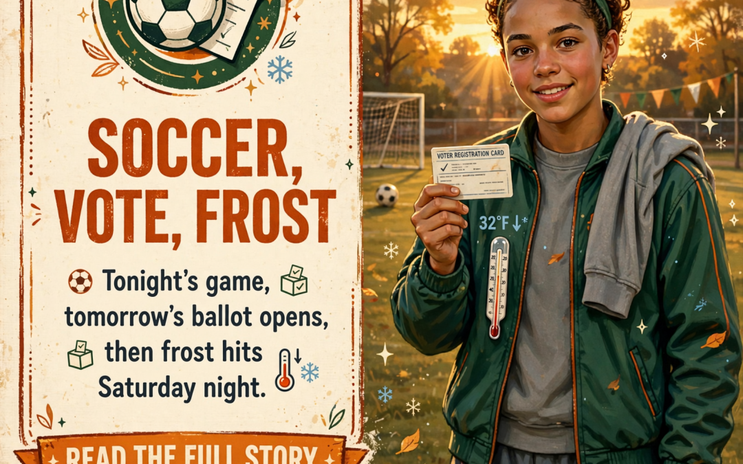 ⚡ Soccer Tonight at 7, Vote Tomorrow Without the College ID, Then Heat, Frost and a Free Saturday