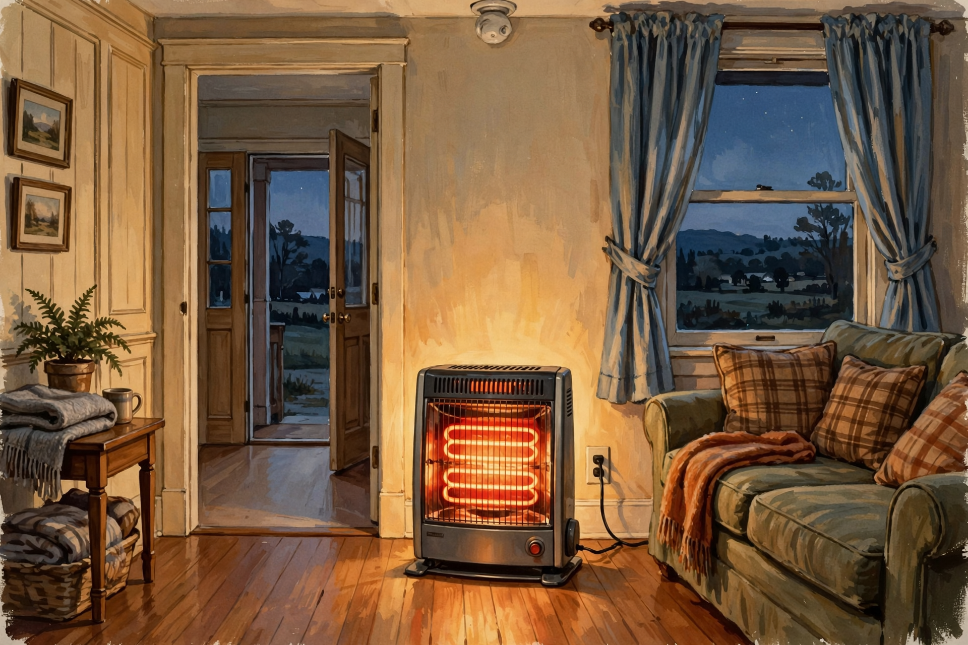 Illustration for 🔥 First Cold Night (~40) — Space Heaters, Fireplaces, Smoke & CO Alarms