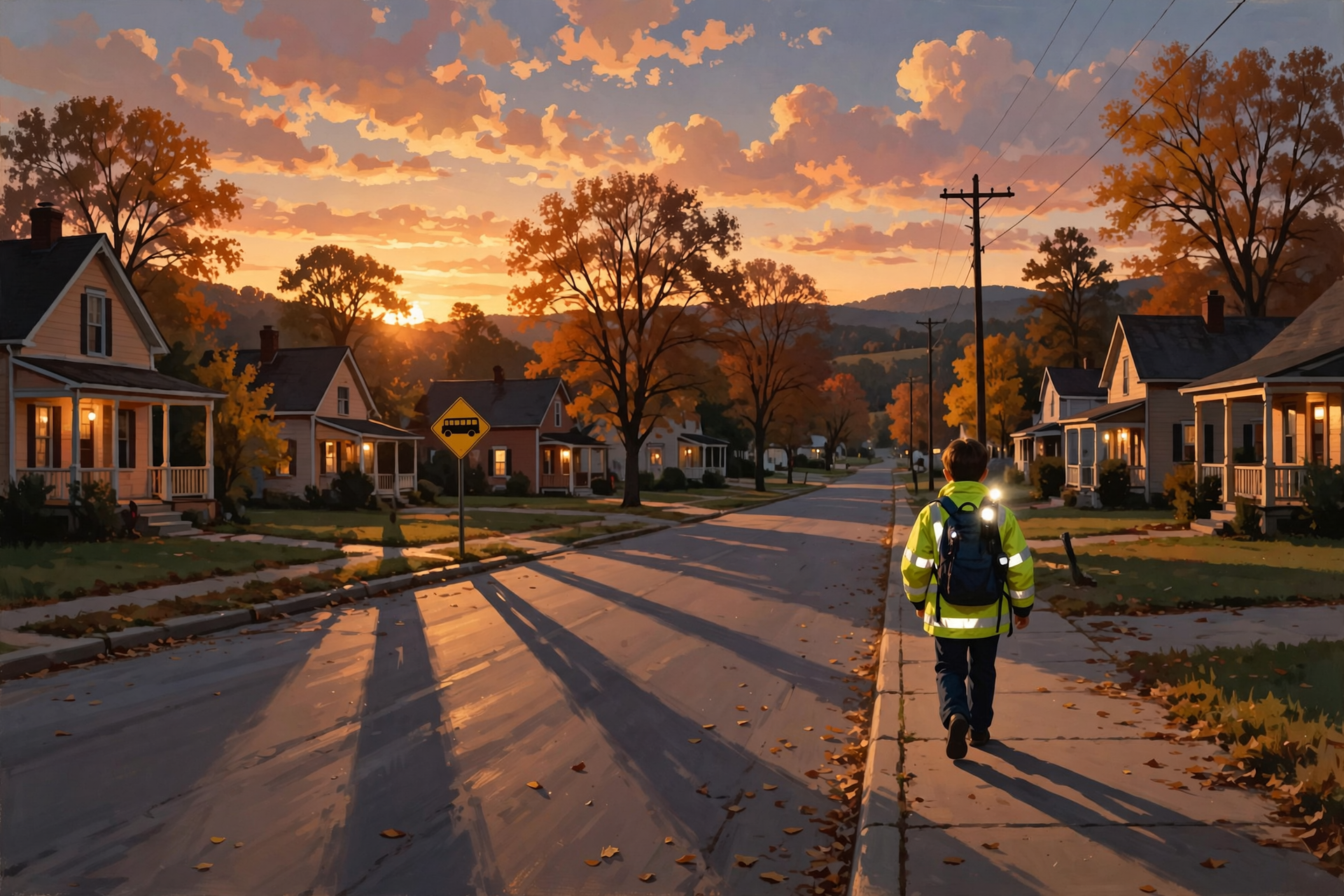 Illustration for 🌅 Earlier Sunsets — Dusk Visibility for Walks, Bikes and Bus Stops