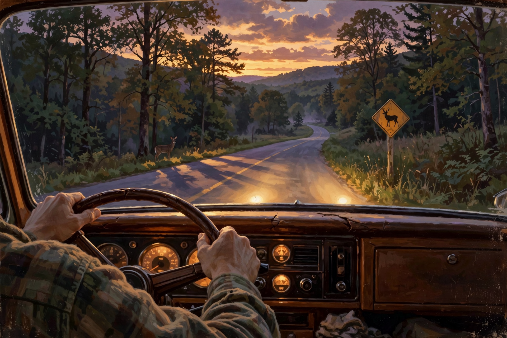 Illustration for 🦌 Deer Season on Valley Roads — Dawn and Dusk Family Drives
