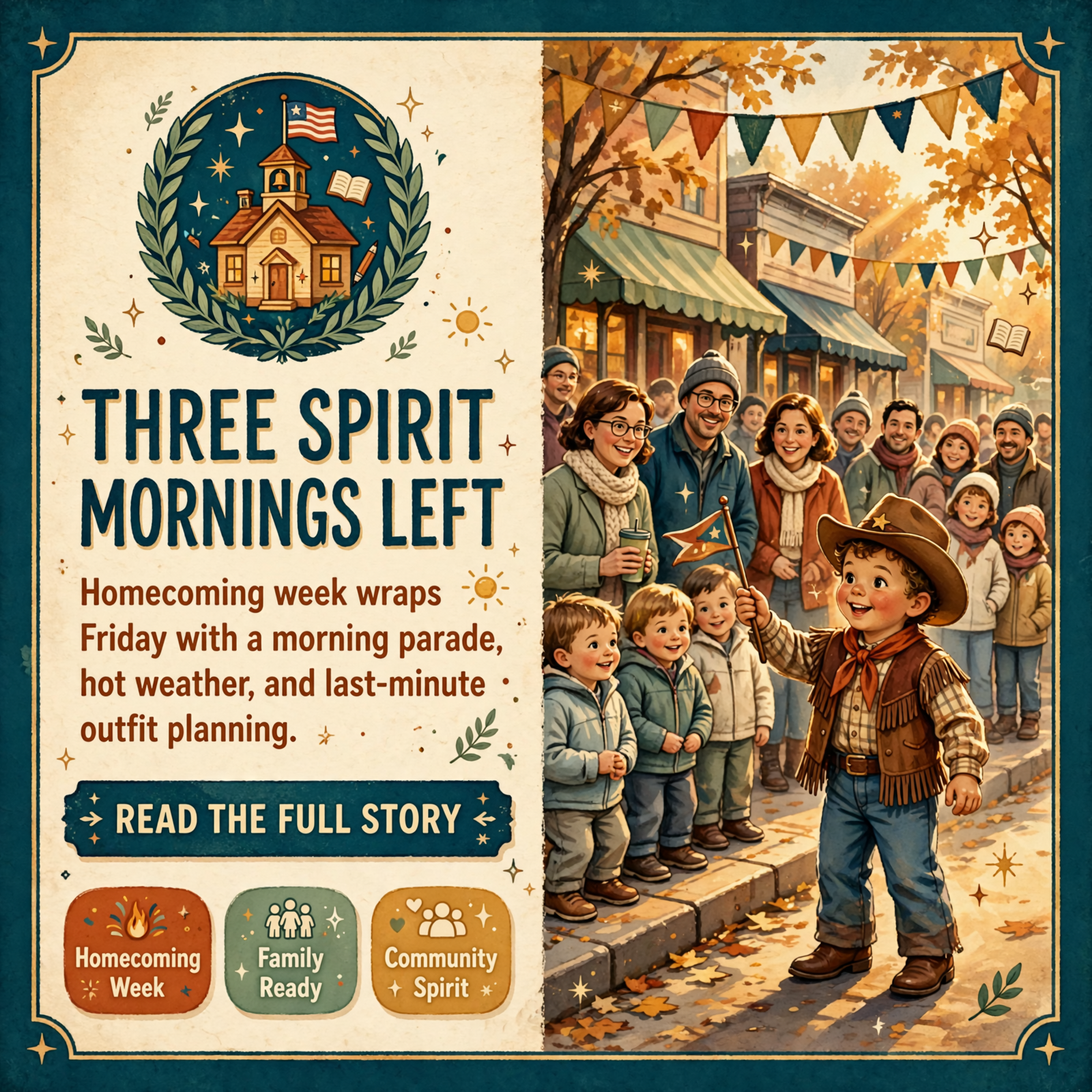 Featured image for "🤠 Three Spirit Mornings Left — Wild West Wednesday to Go Indians Friday, a Parade Curb Call-Ahead and Jackets for the Weekend Chill"