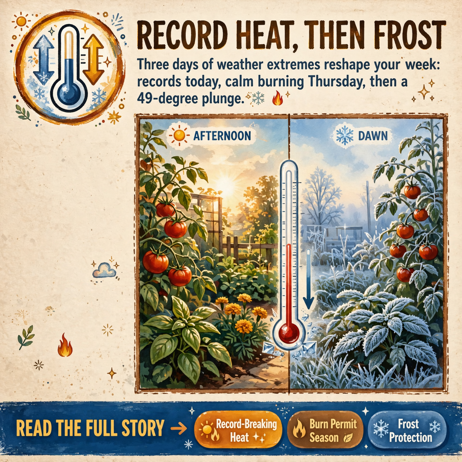 Featured image for "🏆 Chattanooga Sets a Record 90, Burn Permits Start Tomorrow, and Frost Weather Arrives Saturday Night: Your Weather & Outdoors Ahead"