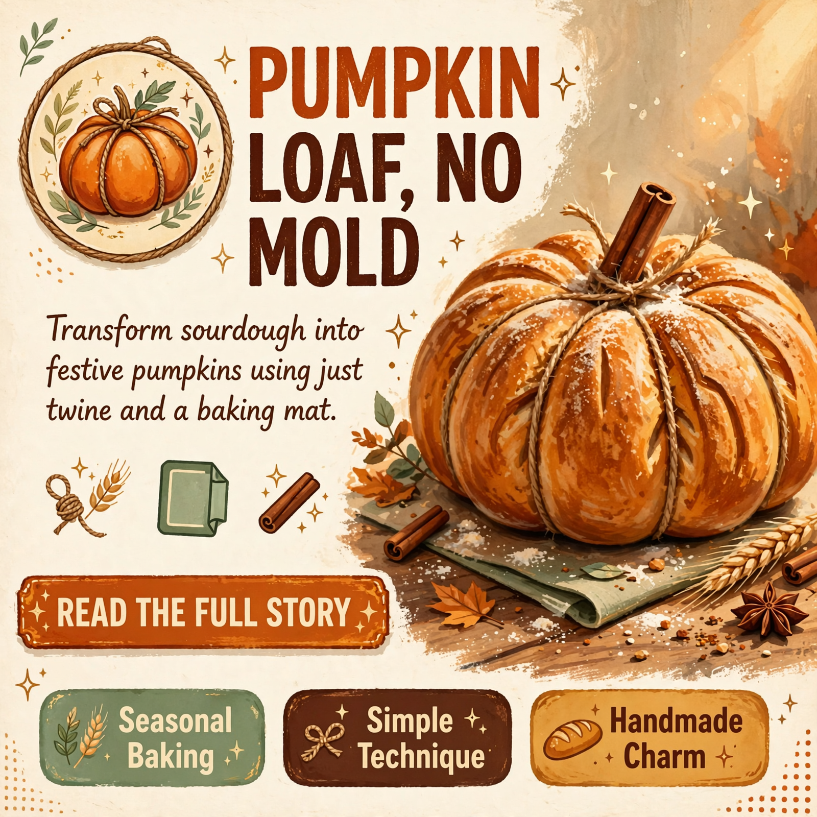 Featured image for "🎃 Pumpkin Sourdough Loaf: A Simple Autumn Baking Trick with Twine and Whimsy"