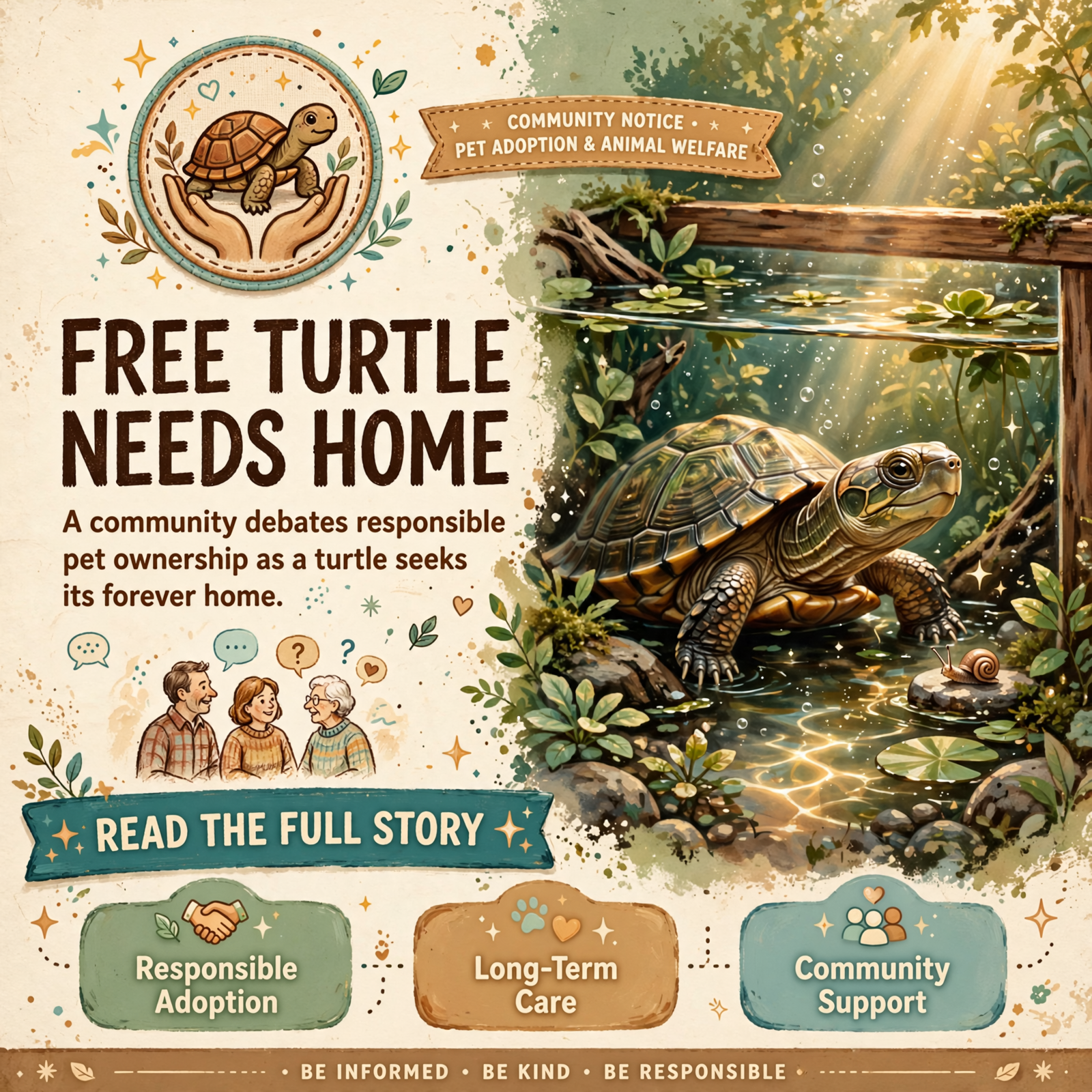 Featured image for "🐢 Free Turtle Available with Tank and Food - Community Weighs In on Pet Care"