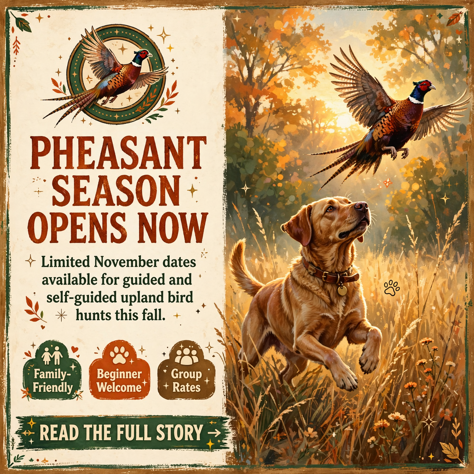 Featured image for "🐾 Pheasant Hunting Season Opens Near Chattanooga - Limited November Dates at Flat Top Mountain Hunting Preserve"