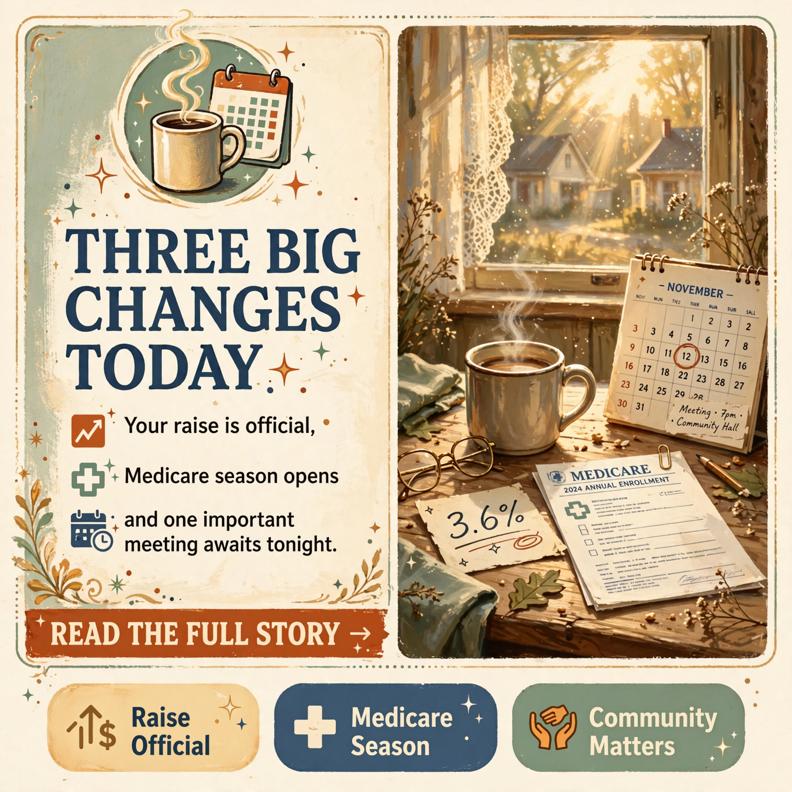 Featured image for "☕ Front Porch Morning: Medicare Season Starts, Your 3.6% Raise Is Official, and City Hall Meets Tonight"
