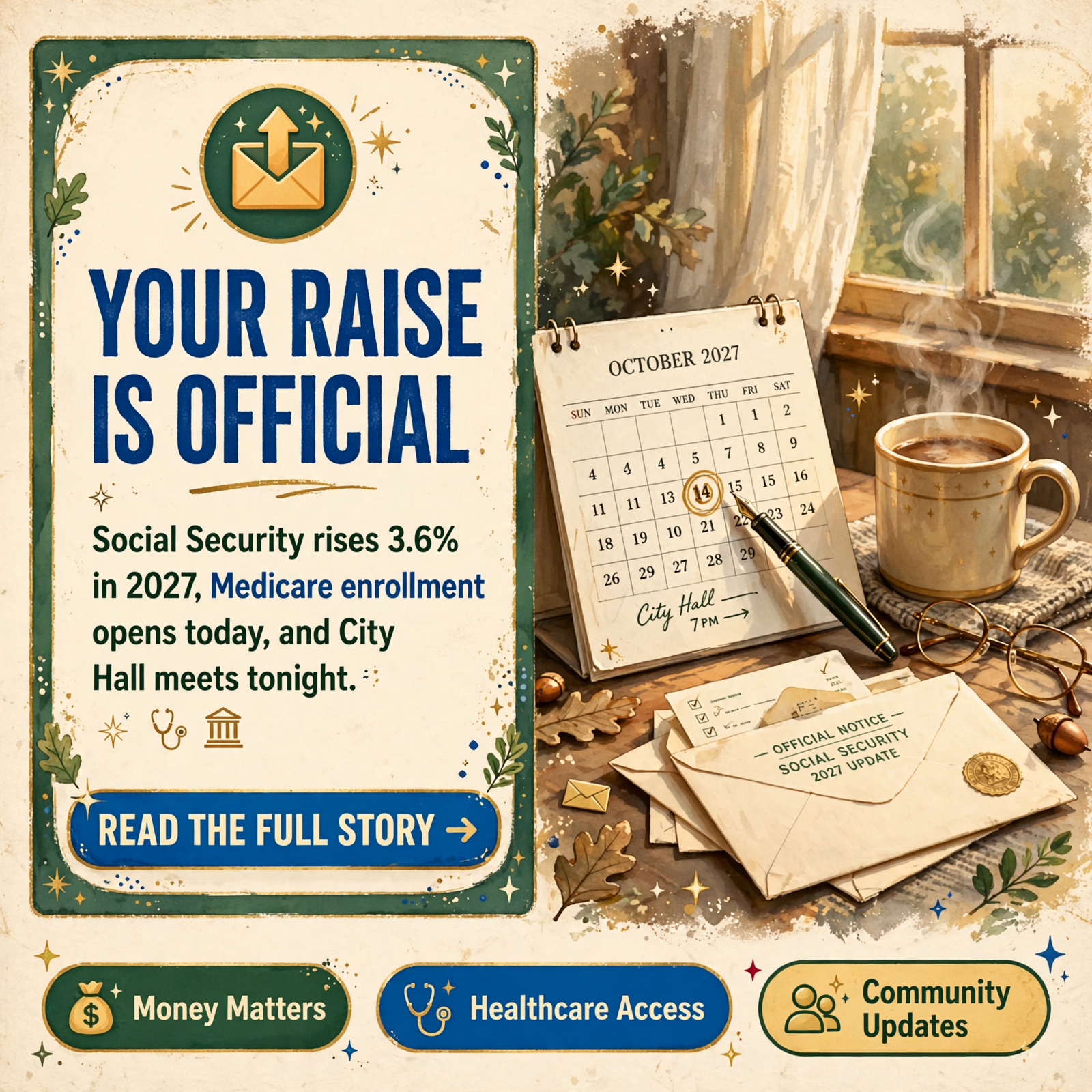 Featured image for "💵 Social Security's Raise Is 3.6%, Medicare Shopping Opens Today, and City Hall Meets Tonight"
