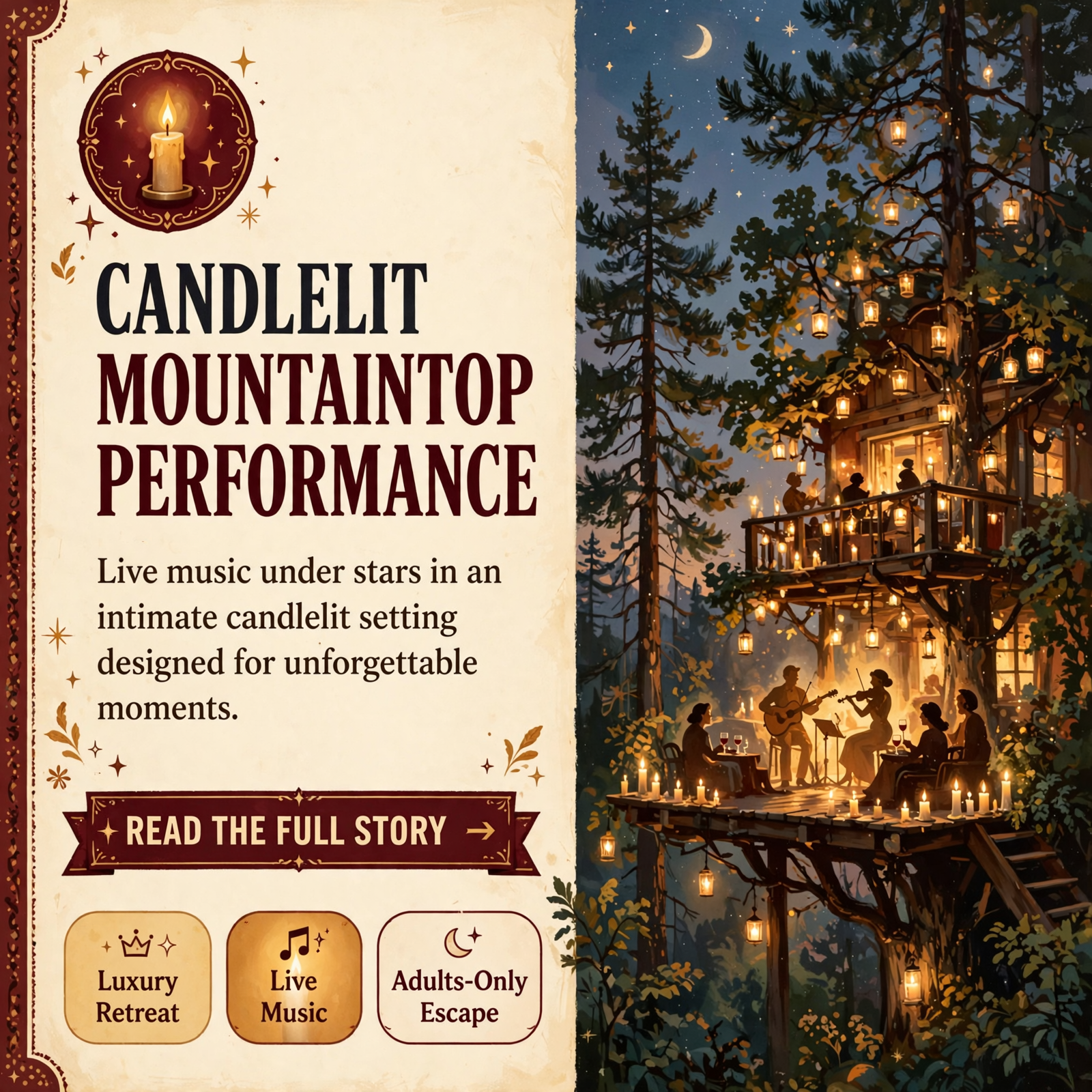 Featured image for "🕯️ Candlelight Songs & Stories Coming to Bolt Farm Treehouse in Whitwell"