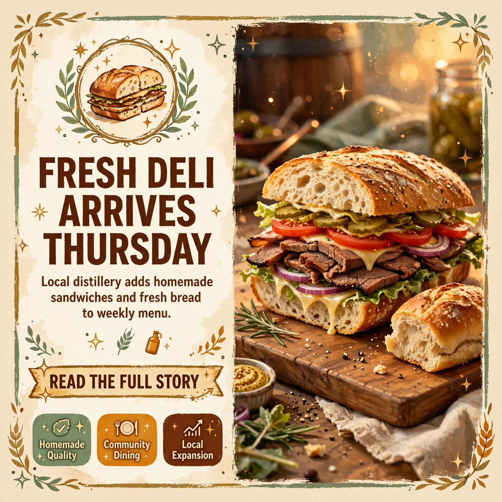 Featured image for "🥪 Rolling Oak Distillery Launches Thursday Deli Service in Dunlap"