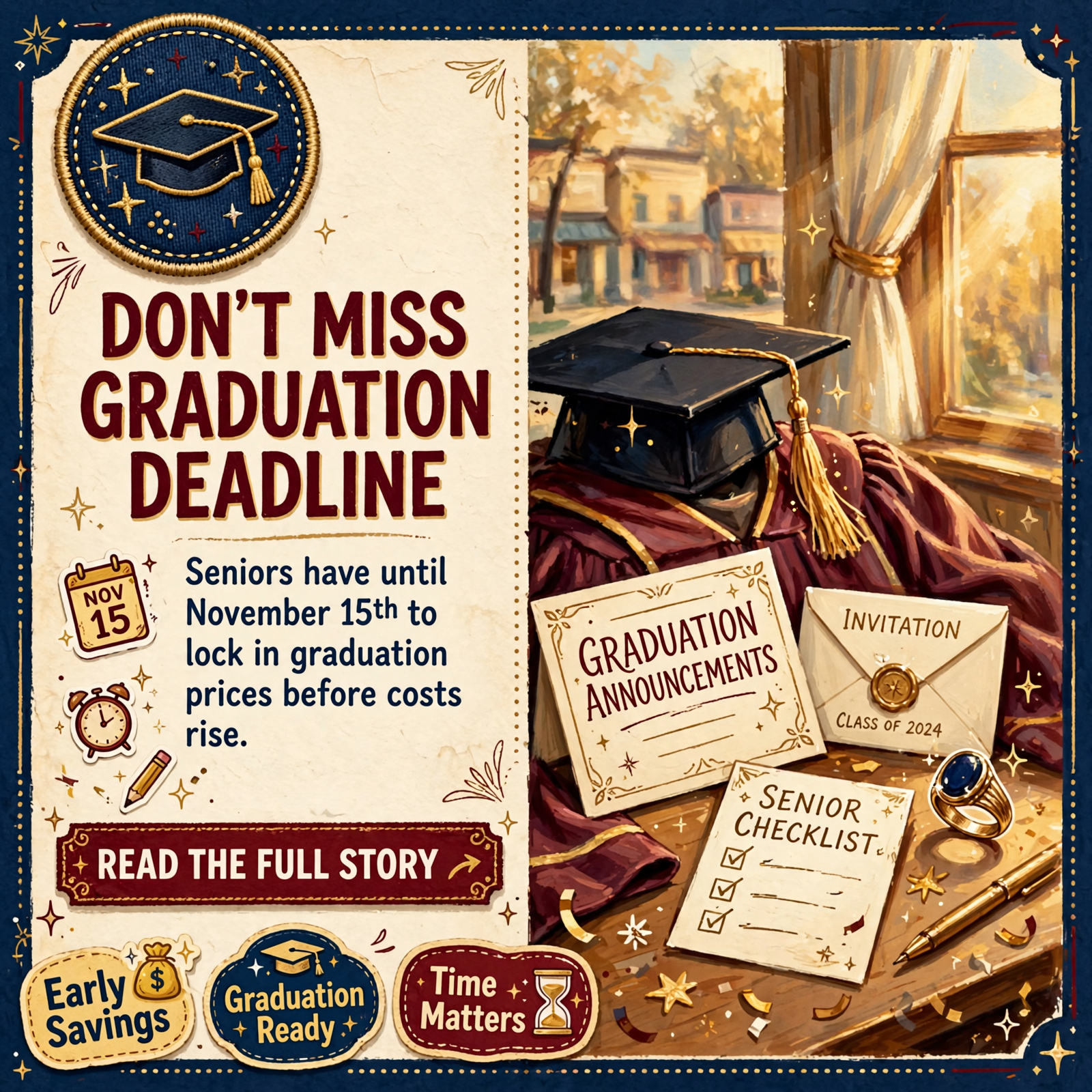 Featured image for "🎓 Seniors: Order Your Graduation Announcements and Caps & Gowns by November 15th"