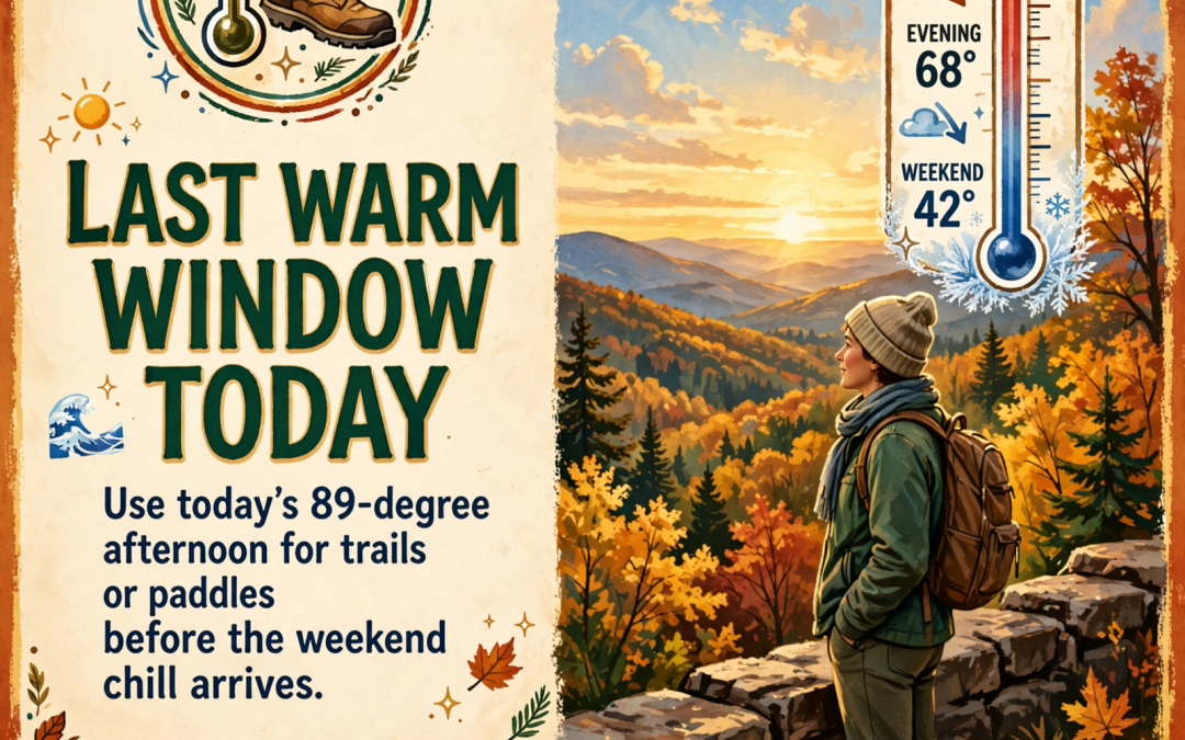 🌡️ Final Warm After-Work Window Near 89, Saturday Night Near 38, and Plateau Color Peaks the Week of Oct. 26