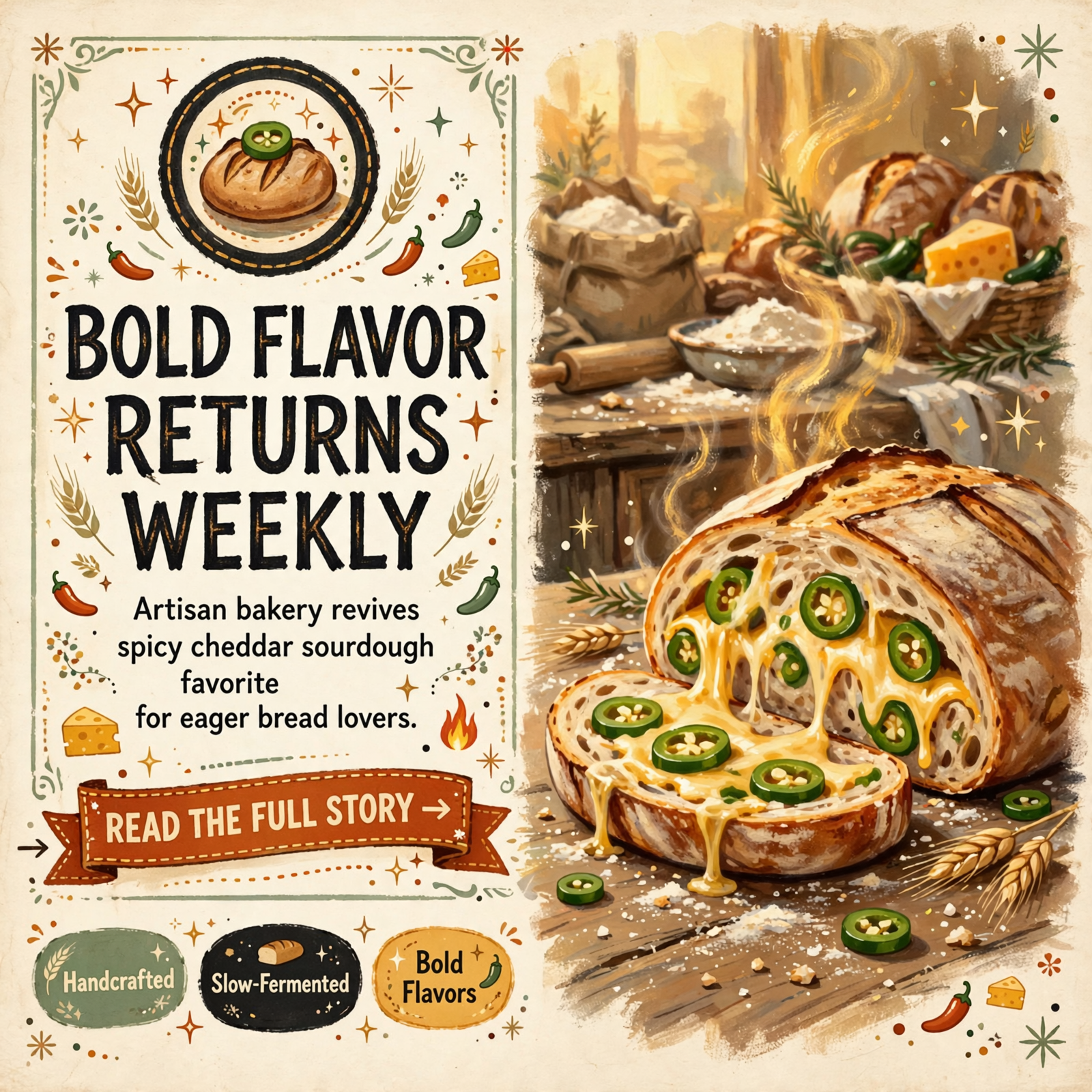 Featured image for "🥒 Wicked Jalapeno Cheddar Sourdough Returns to Rustic Rise Menu"