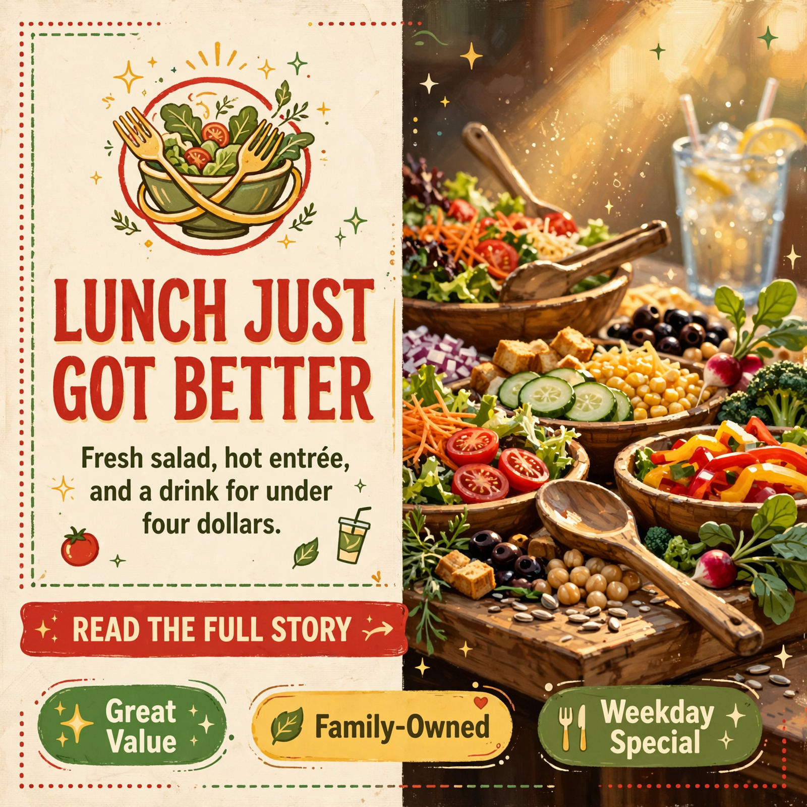 🍝 Dunlap Pizza King Launches Lunch Upgrade Special – All-You-Can-Eat Salad Bar Plus Drink for $3.99 — Featured Image Featured image for "🍝 Dunlap Pizza King Launches Lunch Upgrade Special - All-You-Can-Eat Salad Bar Plus Drink for $3.99"