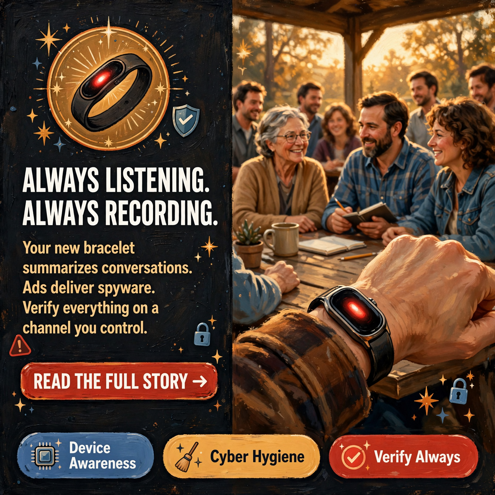 Featured image for "🎧 Always-Listening Bracelets and Spyware in the Ads"