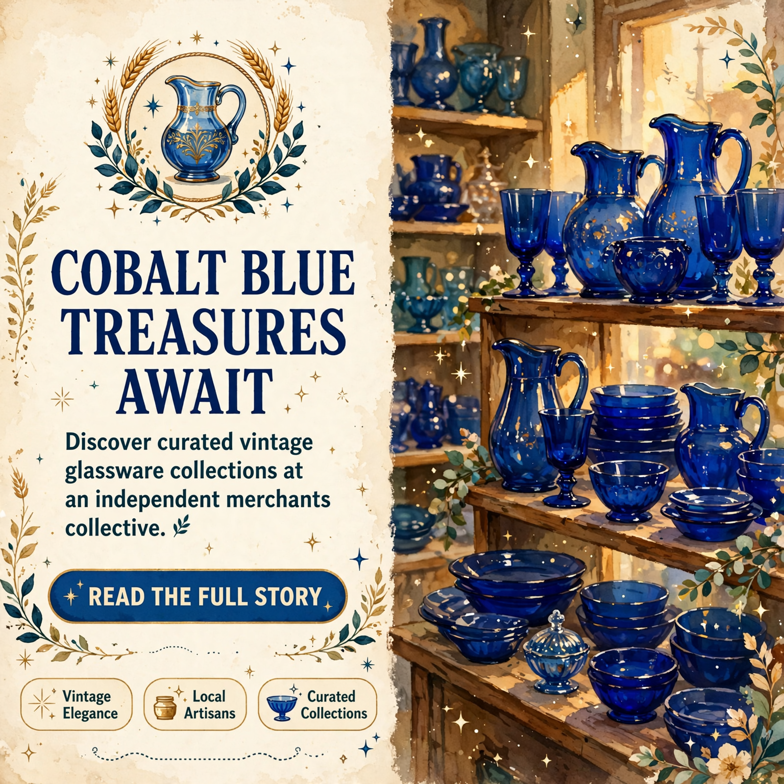 Featured image for "🎨 Cobalt Blue Glassware Shines at Mercantile at the Ridge in East Ridge"