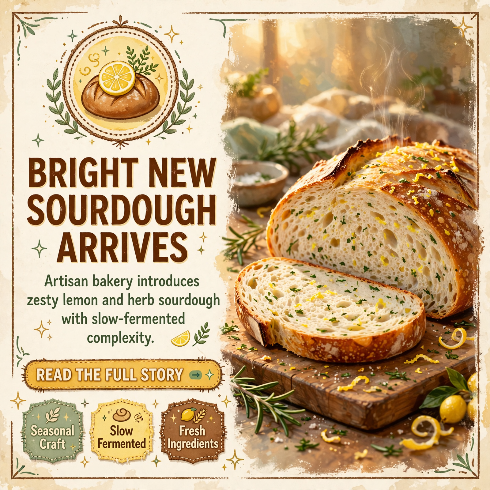 Featured image for "🍋 Lemon & Herb Sourdough Joins Rustic Rise Menu"