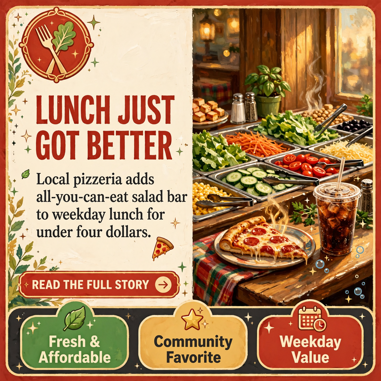 Featured image for "🍝 Dunlap Pizza King Launches Lunch Upgrade Special - All-You-Can-Eat Salad Bar for $3.99"