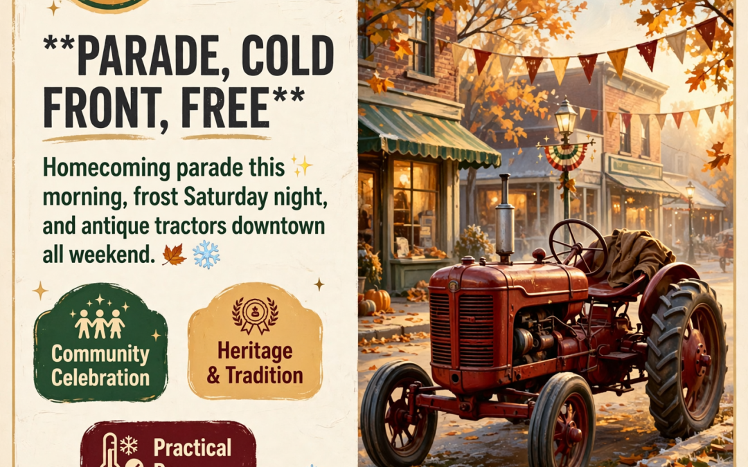 🏈 Homecoming Parade This Morning, a Cold Front Arrives, and Free Tractors All Weekend