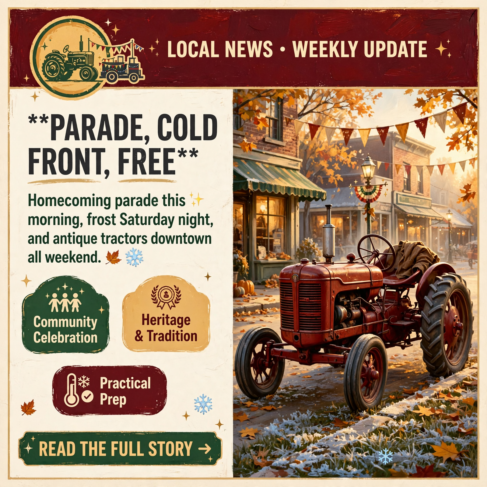 π Homecoming Parade This Morning, a Cold Front Arrives, and Free Tractors All Weekend β Featured Image Featured image for "π Homecoming Parade This Morning, a Cold Front Arrives, and Free Tractors All Weekend"