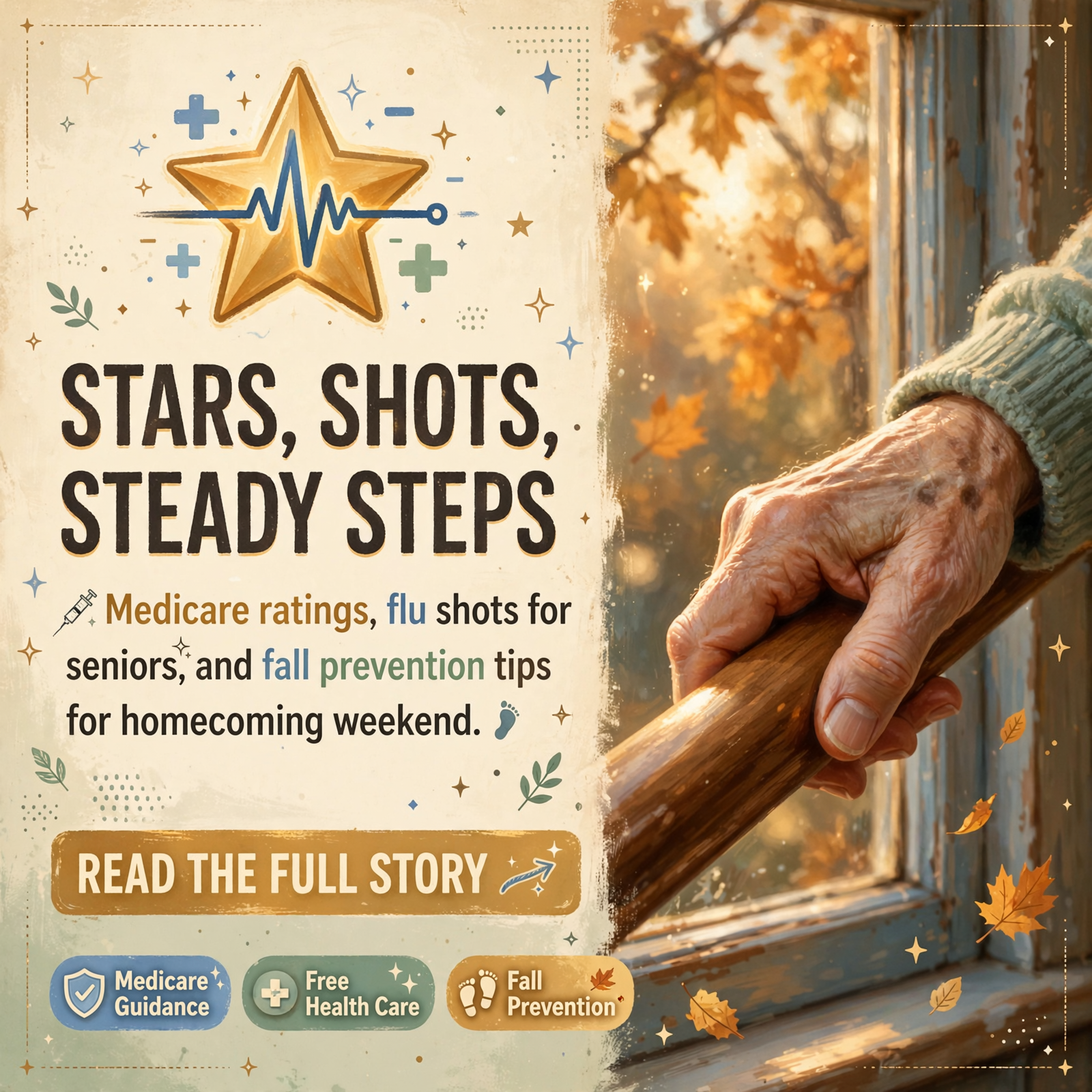 ⭐ Medicare’s Gold Stars, the Senior Flu Shot, and Steady Feet for a Gusty Homecoming Weekend — Featured Image Featured image for "⭐ Medicare’s Gold Stars, the Senior Flu Shot, and Steady Feet for a Gusty Homecoming Weekend"